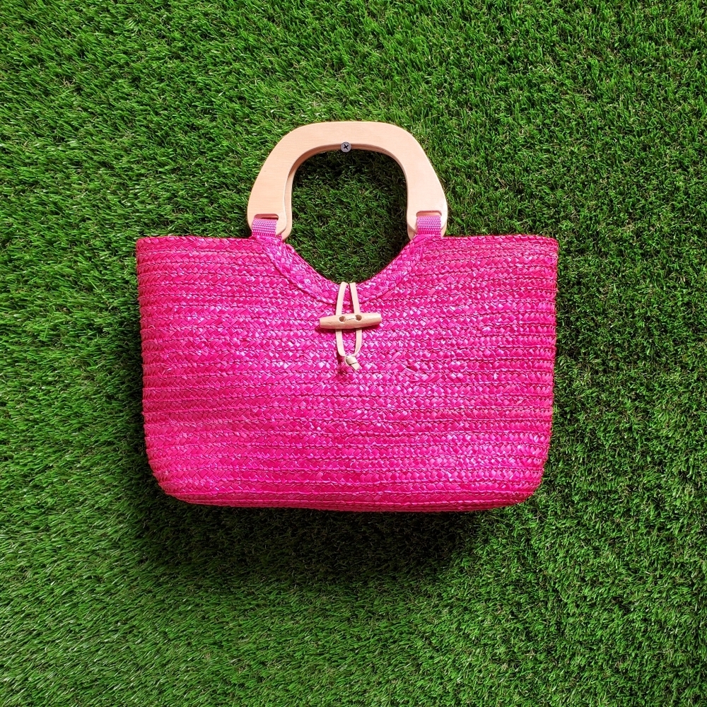 Hot Pink Wheat Staw Handbag